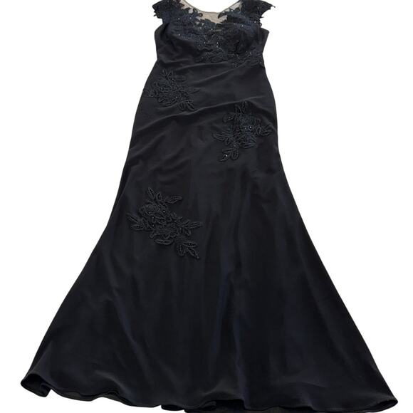 Xscape Dress Womens 6 Black Floral Beaded Evening Gown Mesh Details - Picture 1 of 6